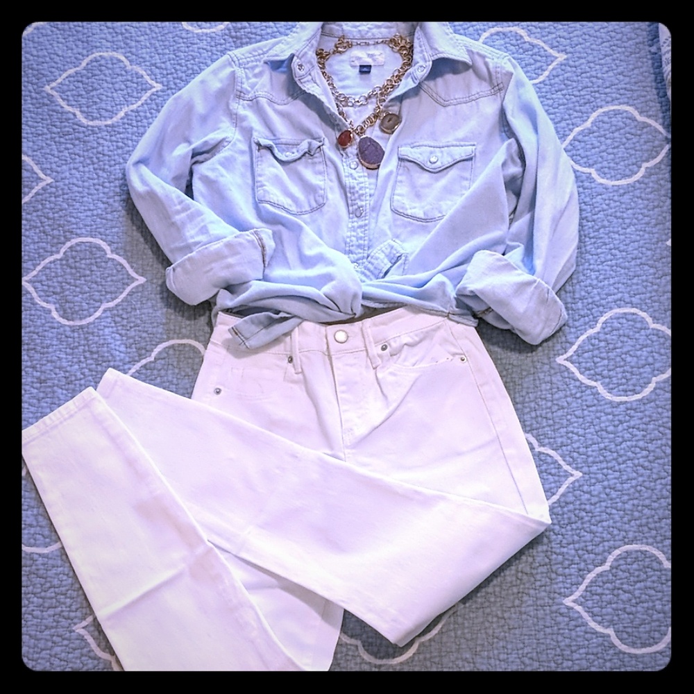 High Waisted White Skinnies